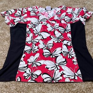 Cherokee Women's Top with Red and Black Butterfly Design